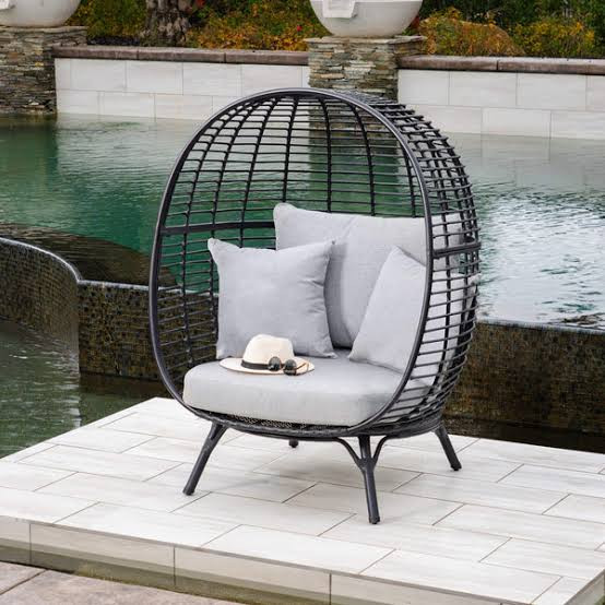 Black Wicker Outdoor Dome Egg Chair