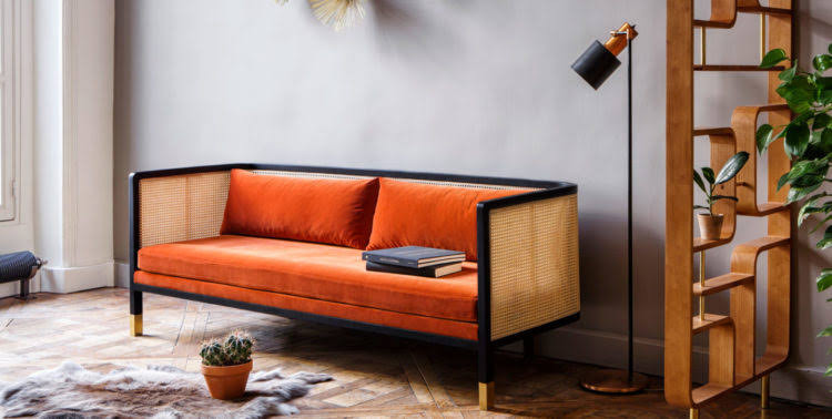 French vintage solid wood rattan sofa